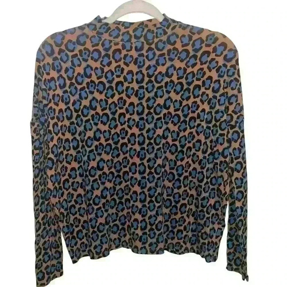 Topshop Animal Print Long Sleeve Top Blue Cheetah Print Size 4 - Picture 1 of 4